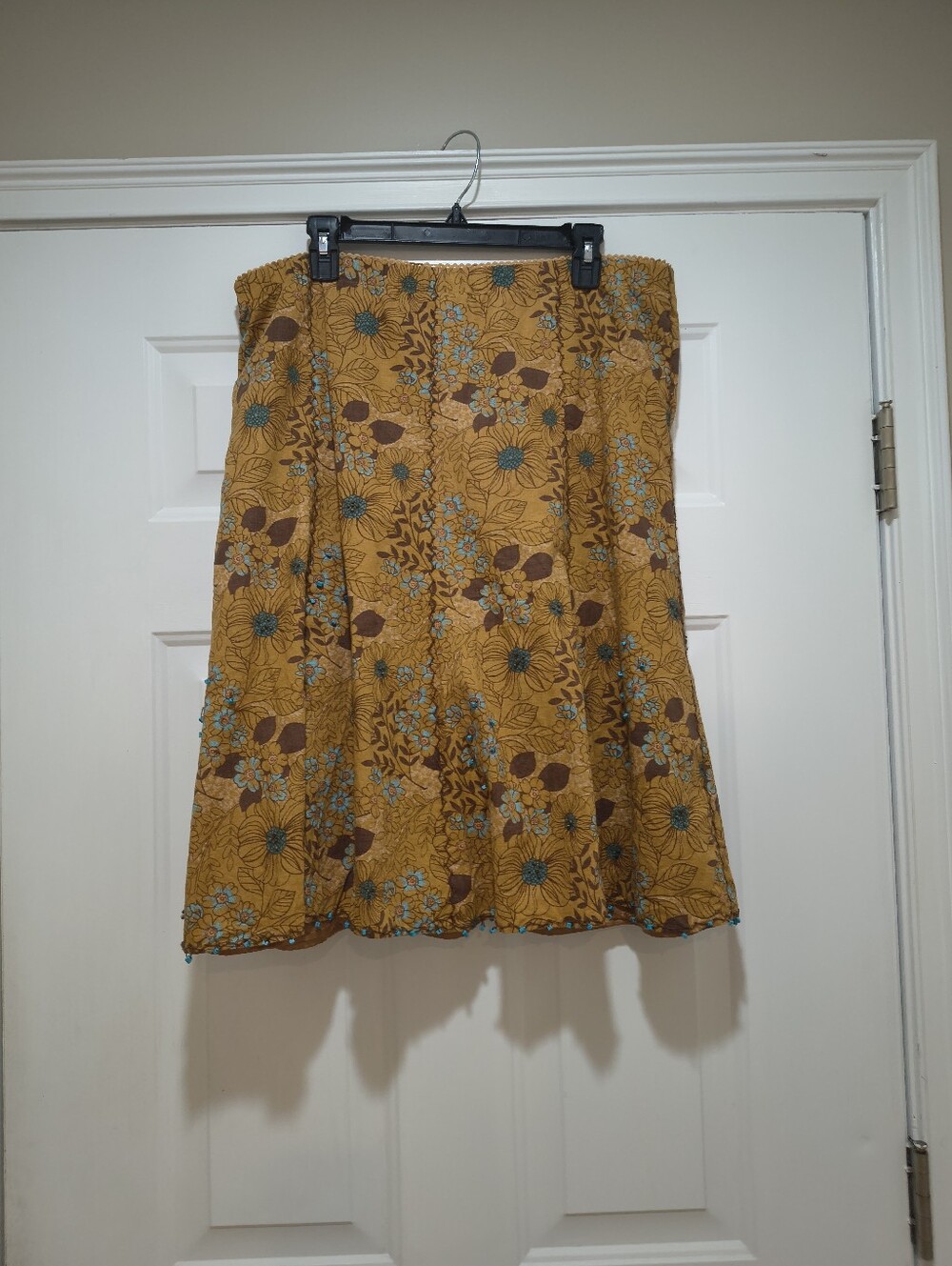 Susan Graver Boho Linen Blend Beaded Skirt Size Large